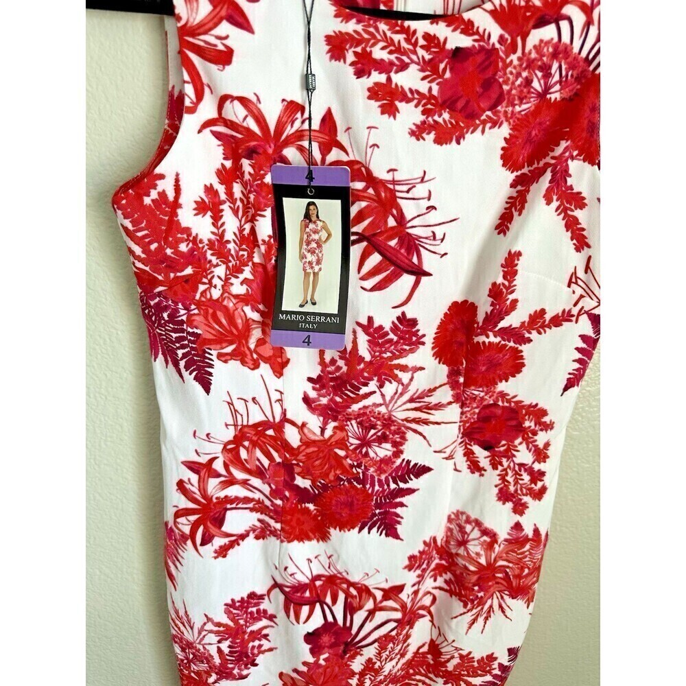 NEW Mario Serrani Italy Stretch Shift Dress Women's Size 4 Red Floral Sleeveless - Picture 4 of 7